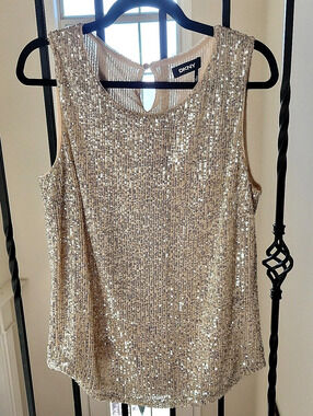 DKNY Sequin Tank Top in Gold